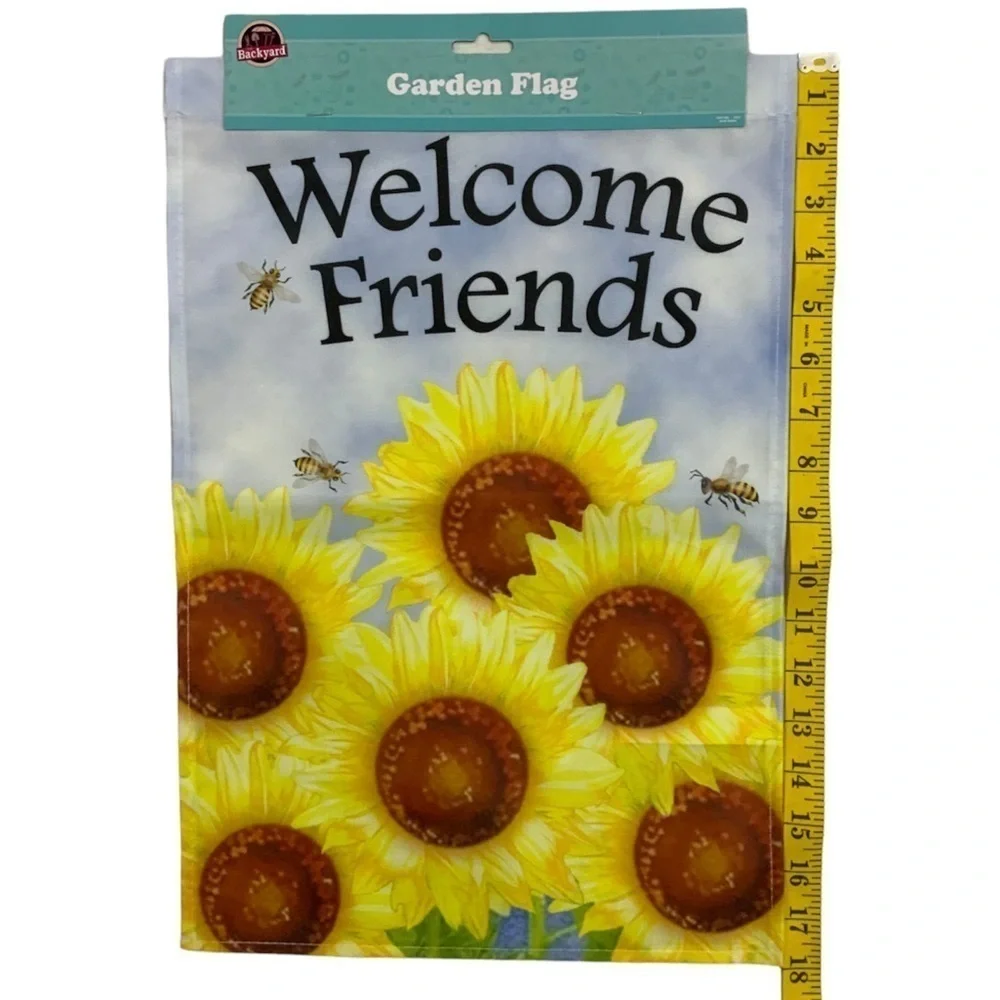 Garden Flag Sunflowers and Bees Welcome Friends 12” X 18” NEW Yellow Multicolor